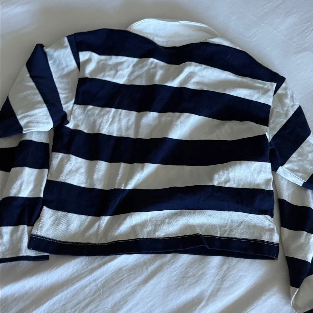 GAP Kids Navy and Cream Striped Polo long sleeve